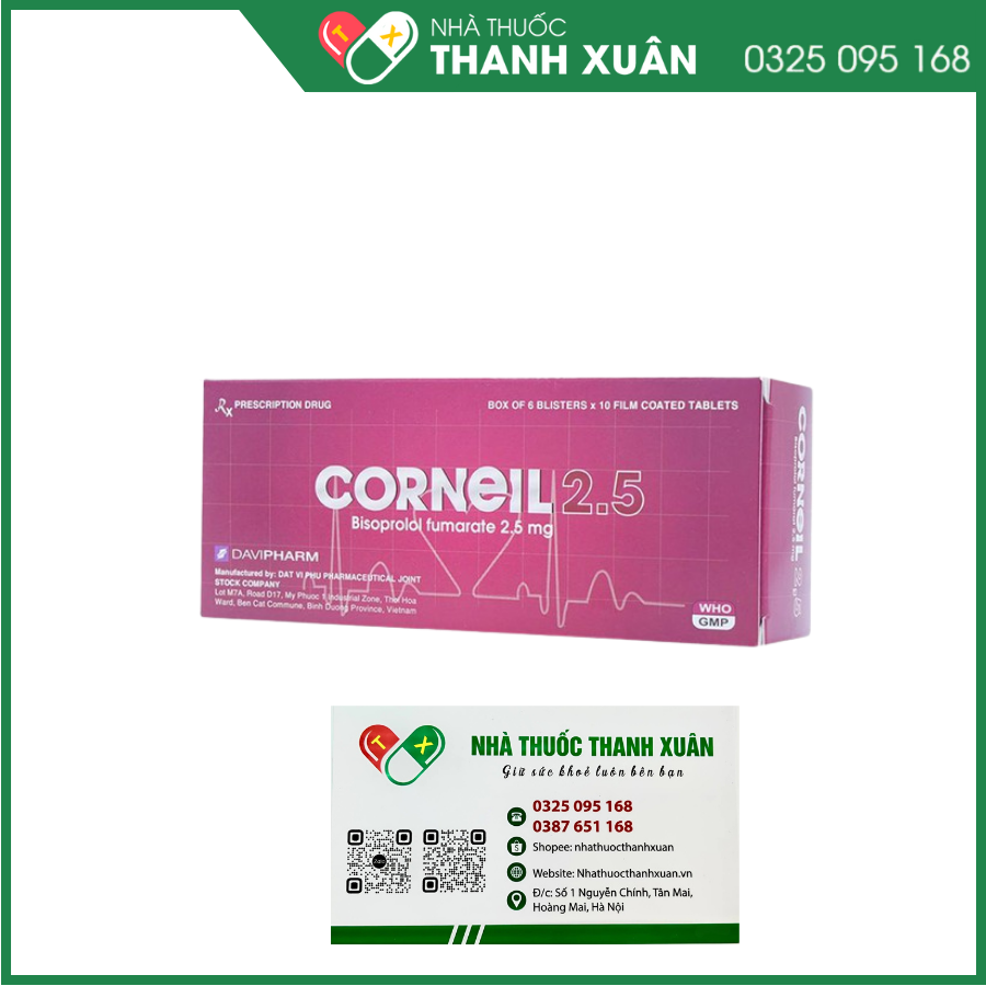 Corneil 2,5 điều trị tăng huyết áp, đau thắt ngực, suy tim mạn tính